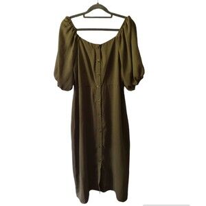Mimi Chica Green Button Front Dress Womens Large Off Shoulder Sleeves Polyester